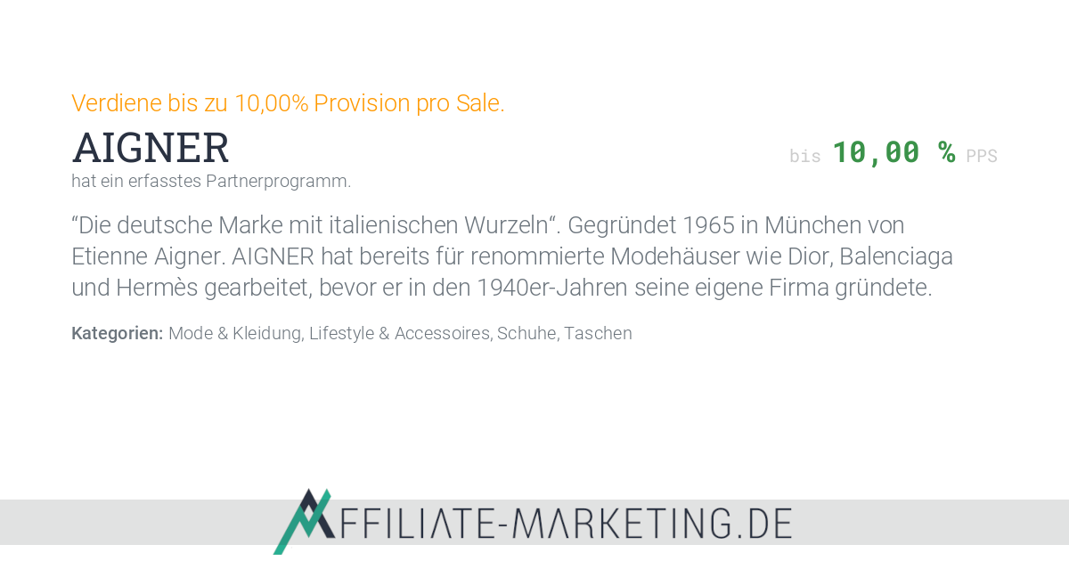 AIGNER Partnerprogramm bis zu 10 00 Provision pro Sale verdienen