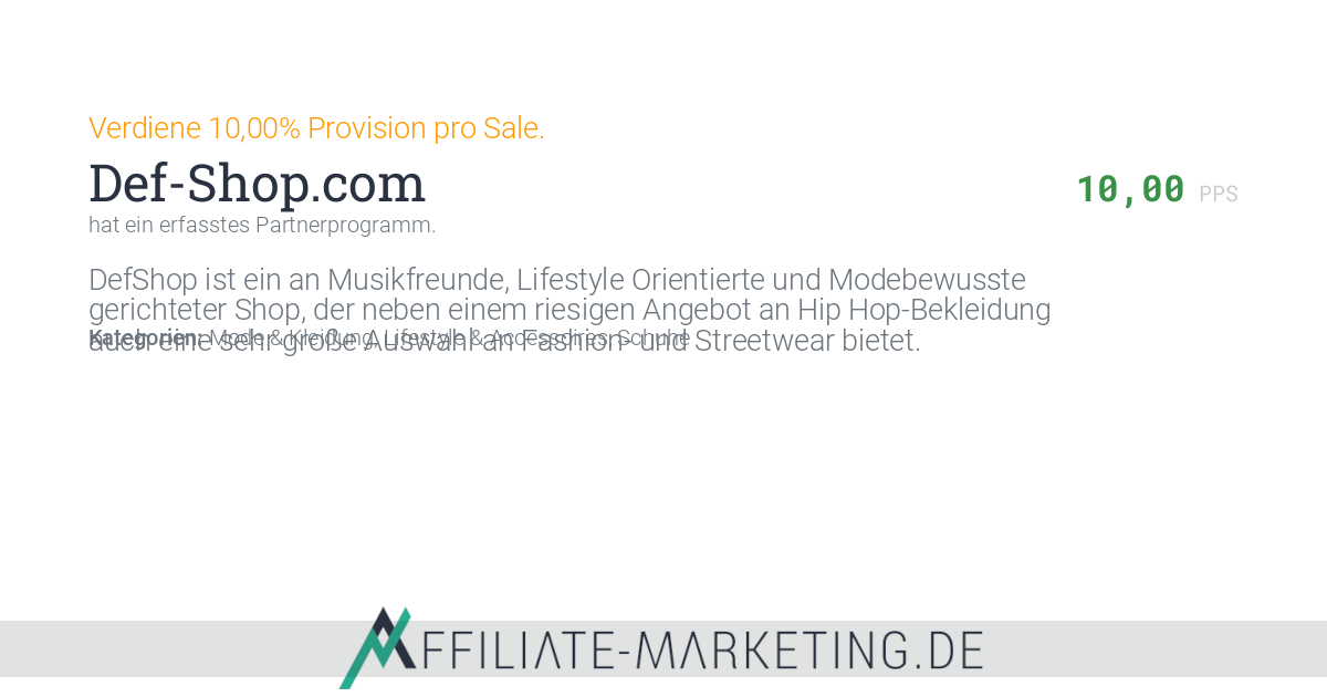 Def-Shop.com Partnerprogramm: 10,00% Provision pro Sale verdienen