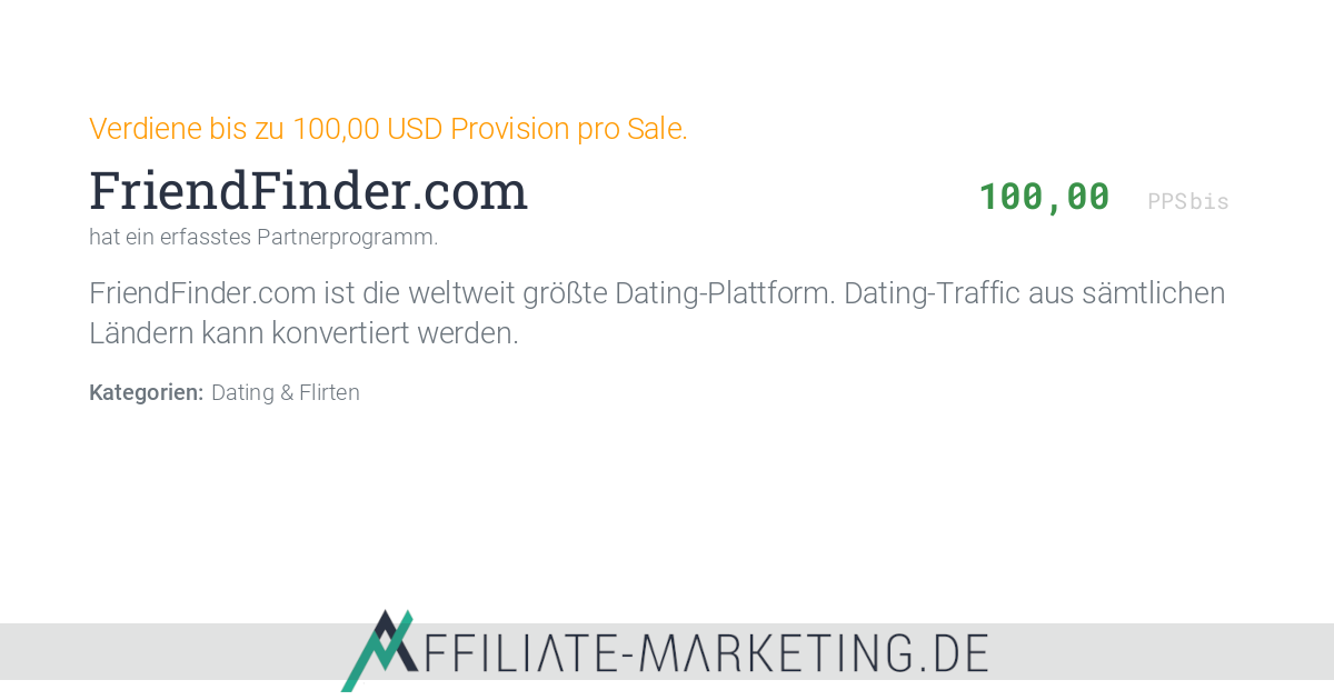FriendFinder.com Partnerprogramm: bis zu 100,00 USD Provision pro Sale ...